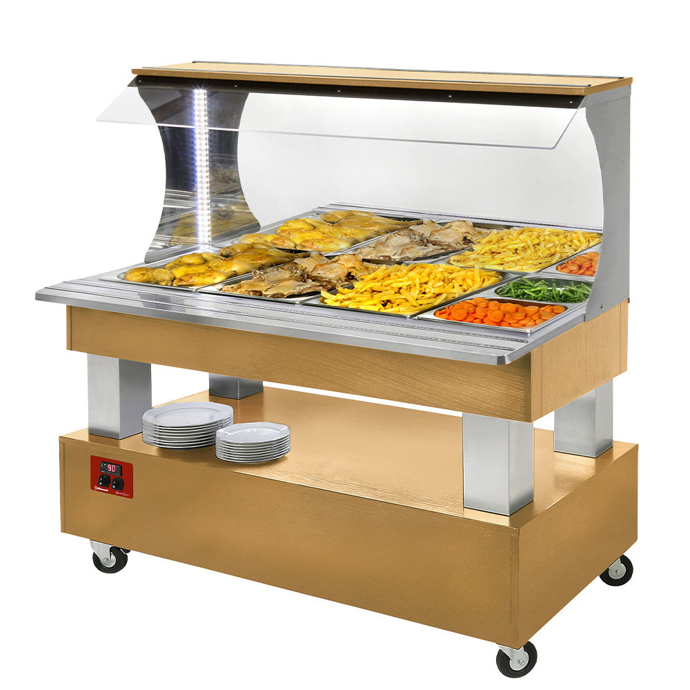 Diamond Bain-Marie warmes Wandbuffet 4x GN1/1-150 (Holz Eiche hell) - ABM/4N-D1