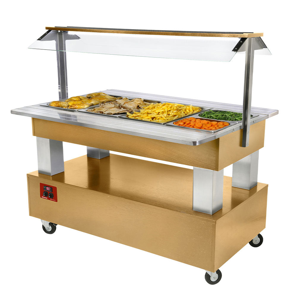 Diamond Warming/bain-marie salad bar, 4x GN1/1-150 (Wood light oak) - BBM/4N-D1