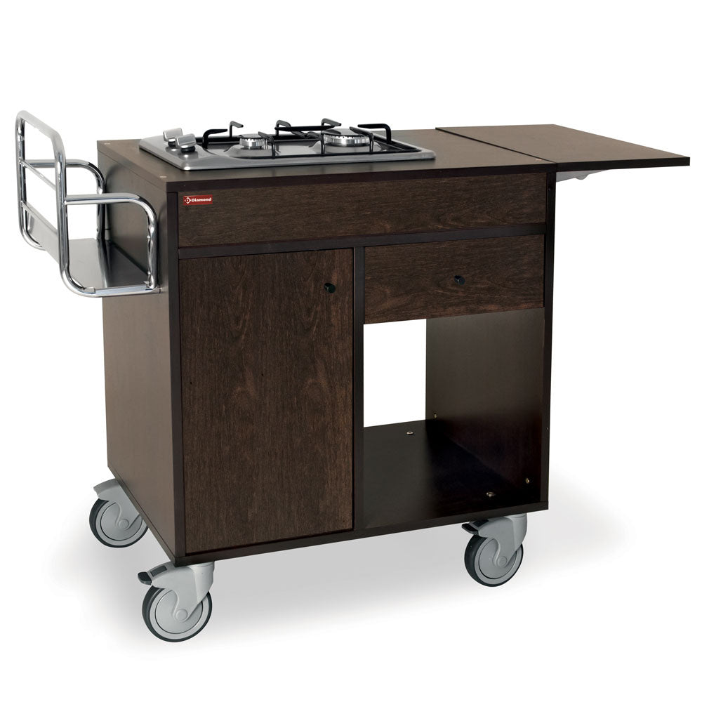Diamond Flambé trolley, 2 gasbranders, "Wengé", met wielen 2w/geremd - CF/2FW