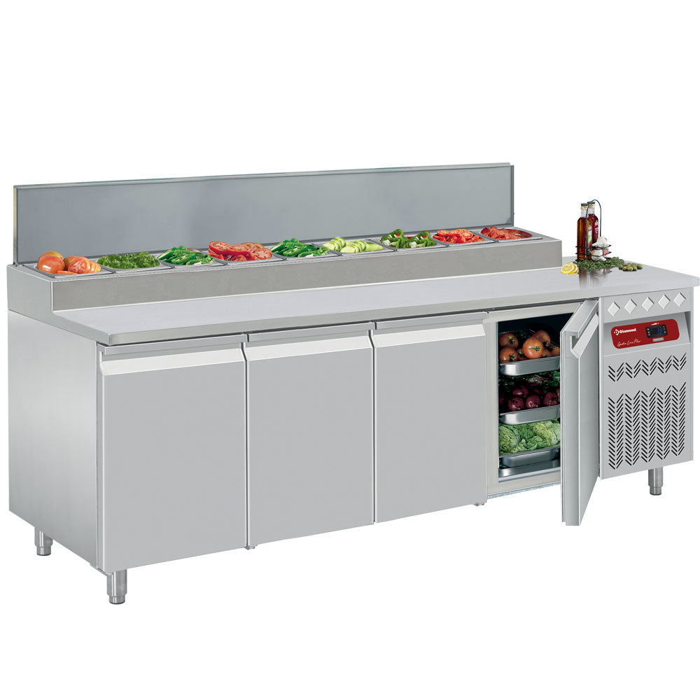 Diamond Ventilated refrigerated table, 4 doors GN 1/1, 550 Lit.& refrigerated structure - DTS-10/P9