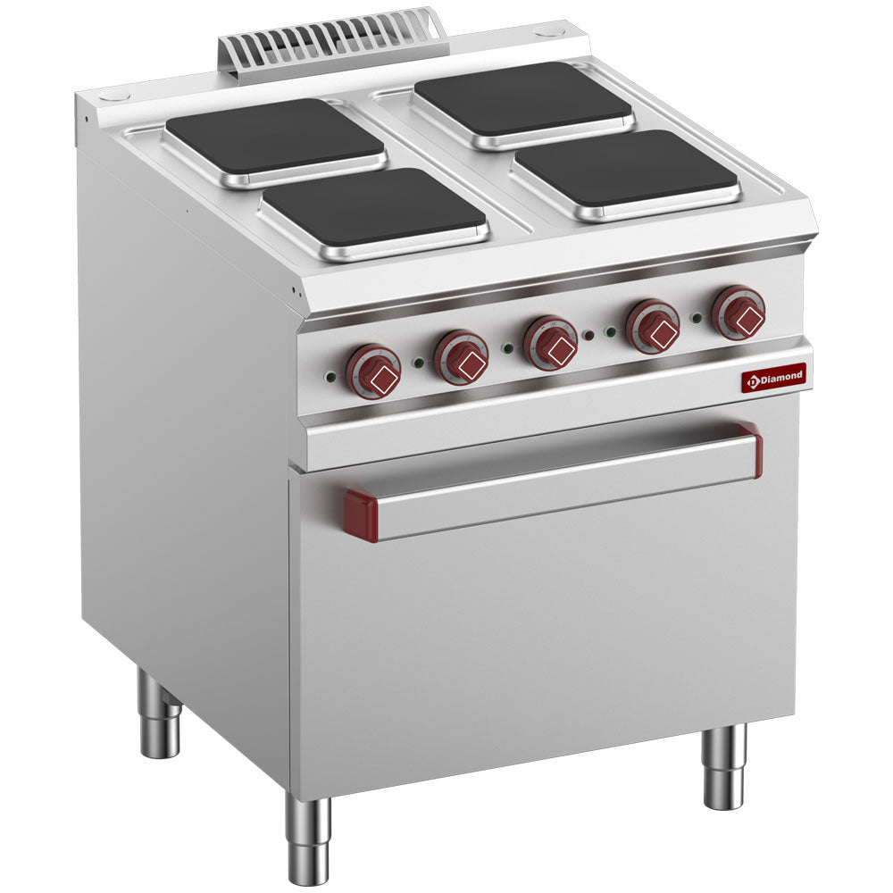 Diamond Electric cooking hob x4 square plates on electric oven GN 2/1 and grill - E7/4PQF7-N
