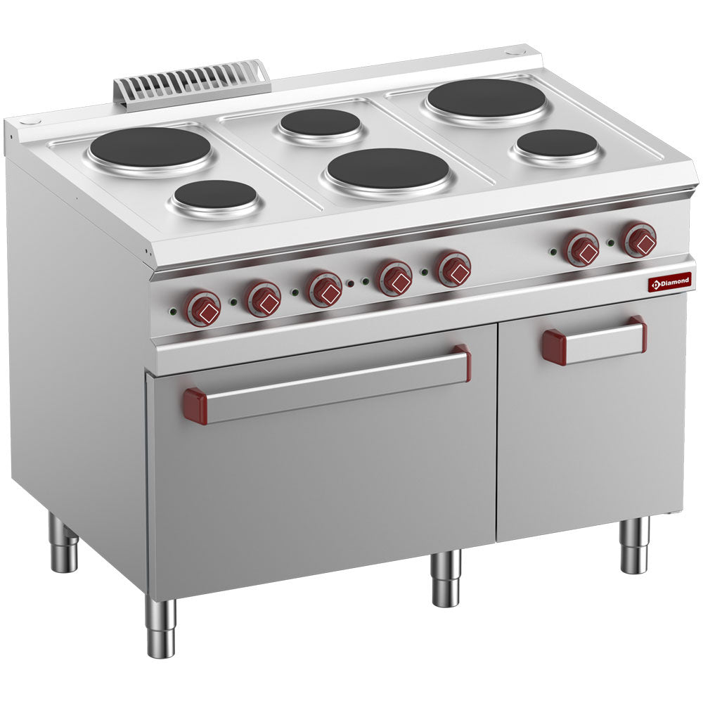 Diamond Hobs x 6, elektrische oven GN 2/1 en grill en neutrale kast GN 1/1 - E7/6PFA11-N