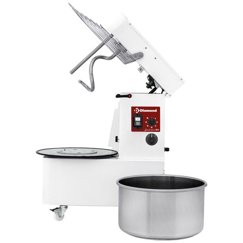 Diamond Spiral kneader 53 liters tilting head, removable bowl, 2 speeds, timer, on wheels - FD53AL/T2V-L-230/3-