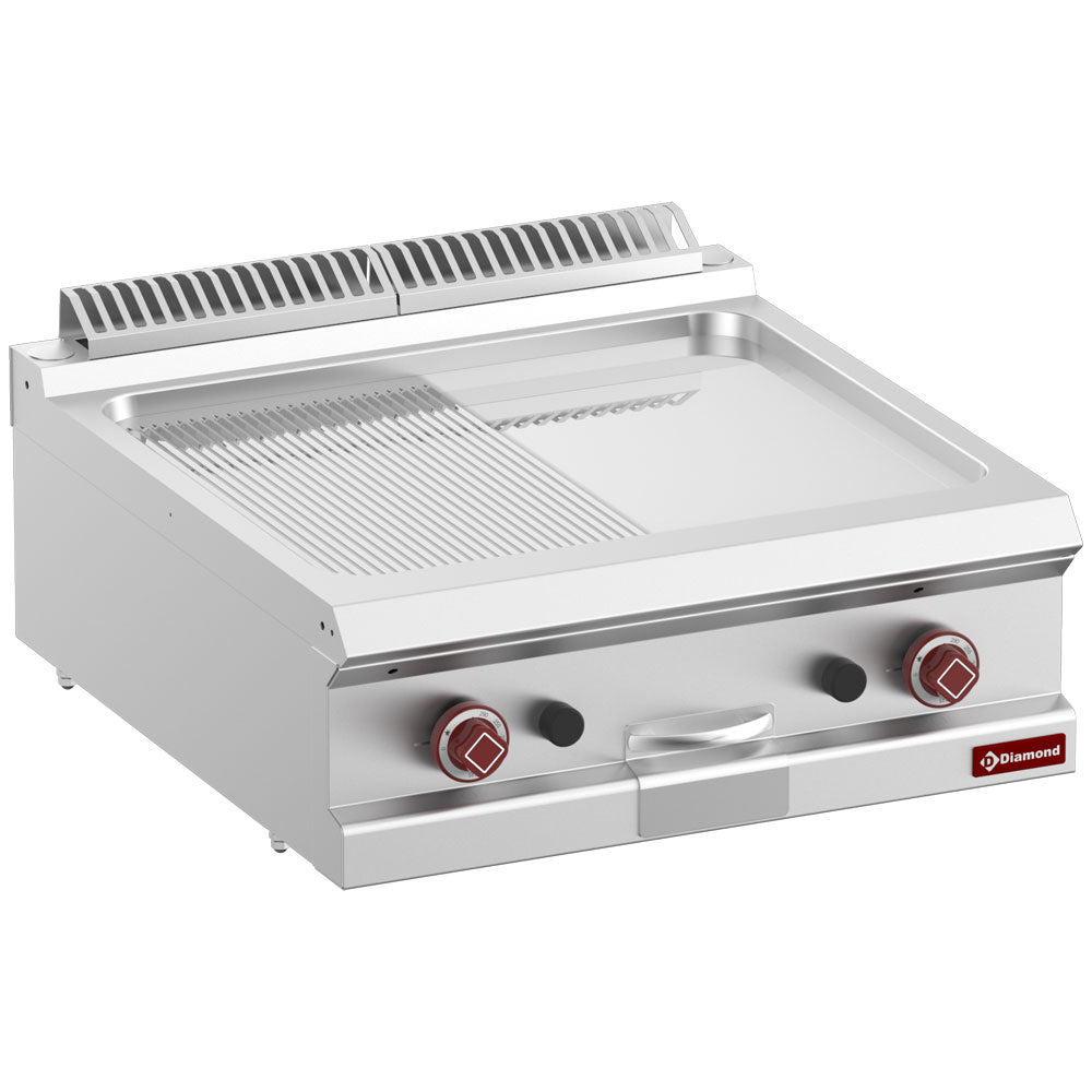 Diamond Gas frituurplaat, 1/2 glad 1/2 geribbeld, hard verchroomde plaat, mod.1/1-Top- - G7/PMCD7T-N