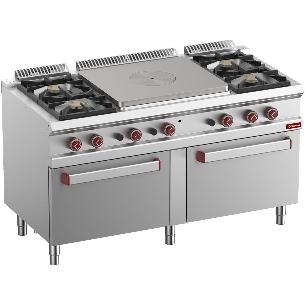 Diamond Range 4 burners, central cook hobs, 2 gas oven GN 2/1 - G7/T4B2F15-N