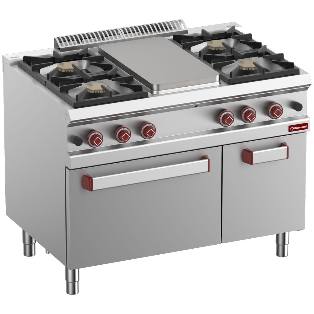 Diamond Gas massieve bovenkant 4 branders, plaat met gasoven GN 2/1, kast GN 1/1 - G7/TM4BFA11-N