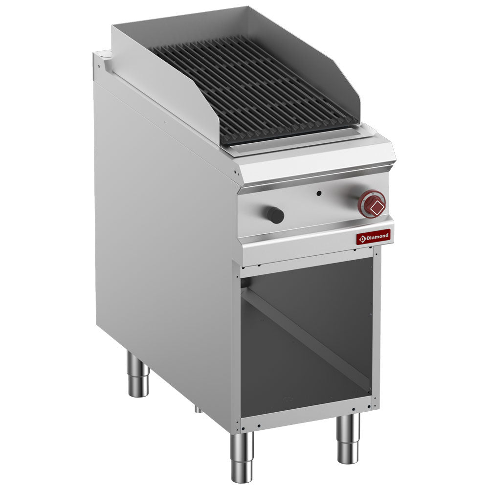 Diamond Lavastone grill, 1/2 module, 2-zijdig gietijzeren rooster, open kast - G9/GPLA4-ZN