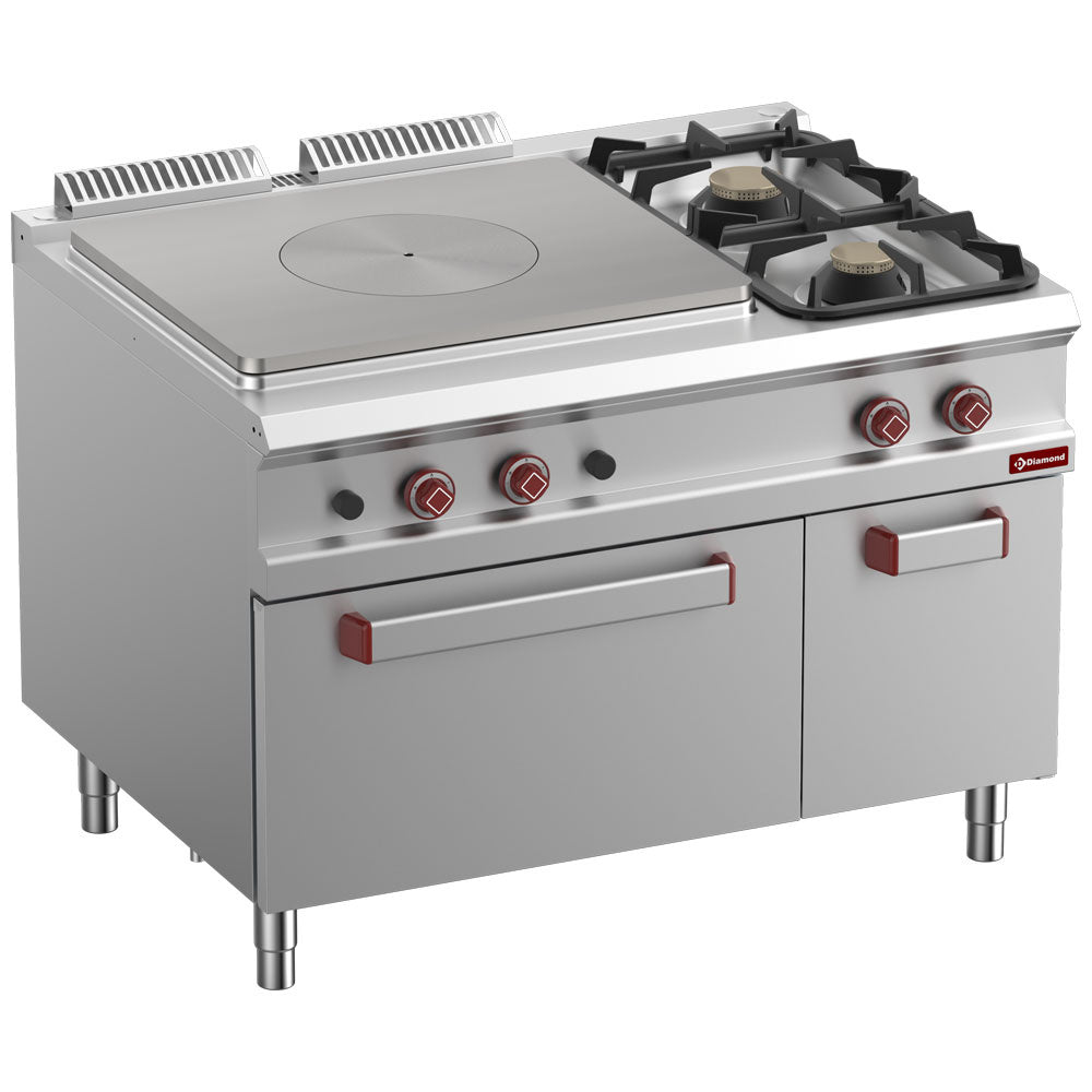 Diamond Solid top gas stove, 2 burners, GN 2/1 oven, closed neutral cupboard - G9/T2BFA12-N