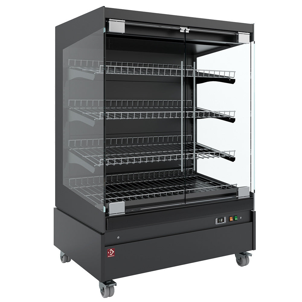 Diamond Verwarmde vitrine, zelfbediening, met glazen deur, op wielen - VOLLEDIG ZWART - HAS10-P5
