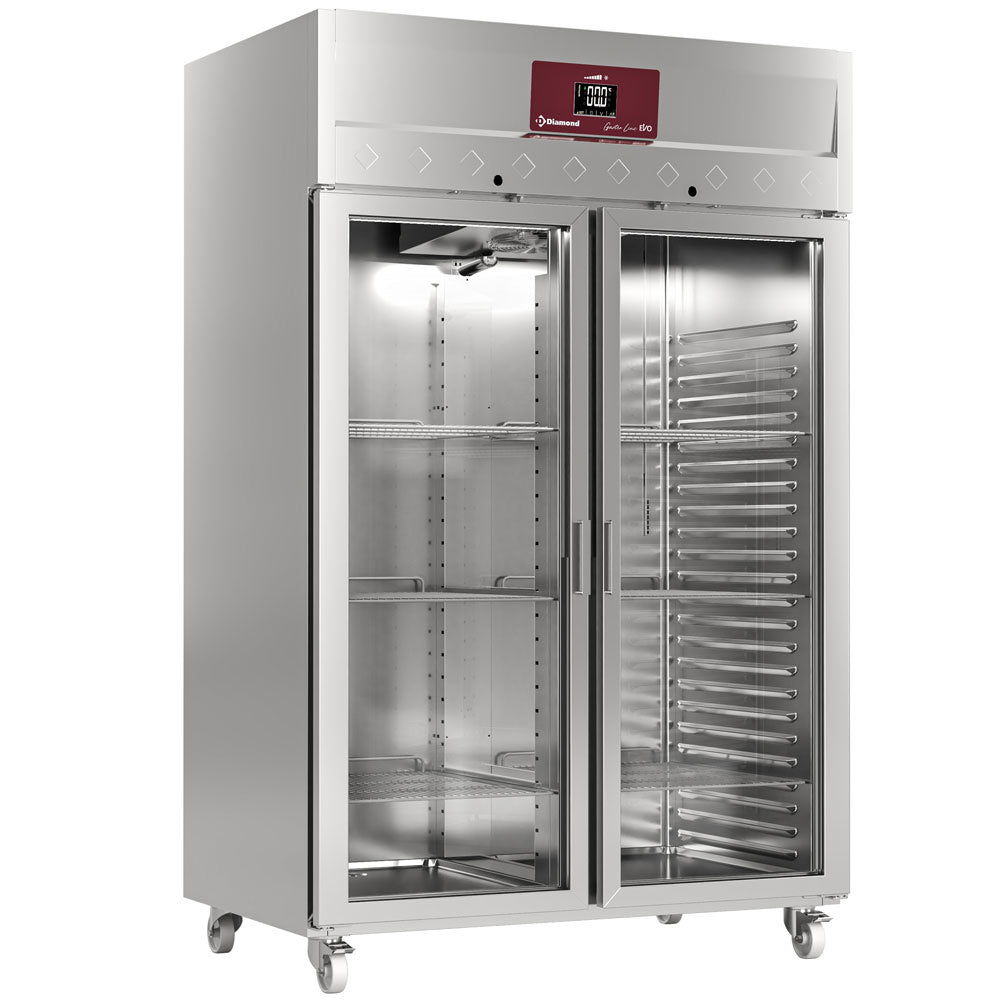 Diamond Ventilated refrigerator 1400 liters 2 glass doors GN 2/1, on wheels - ID140/R9G