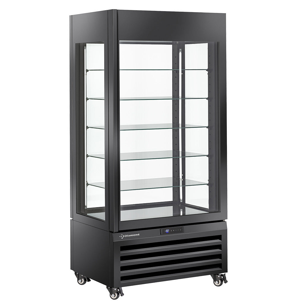 Diamond FULL vitrine 600 Lt., 5 glass levels, ventilated - PASTRY - BLACK - MAX/609-PB