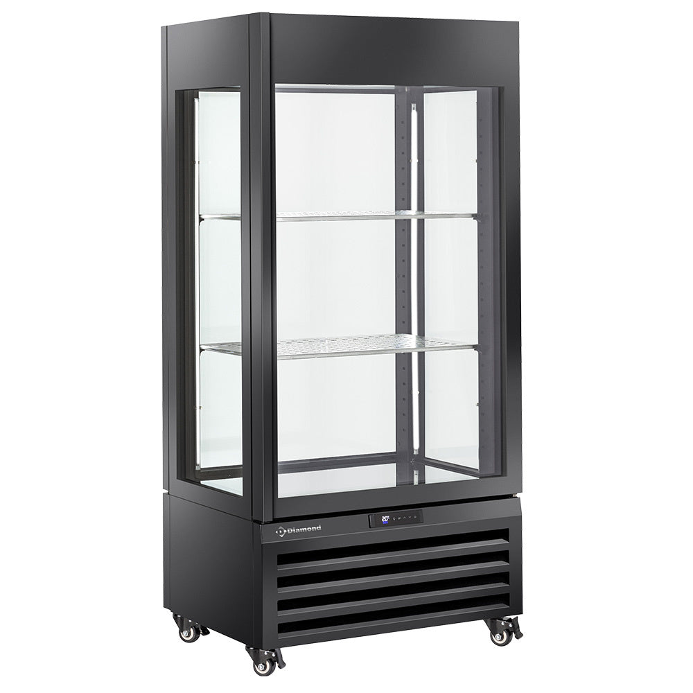 Diamond Fully glassed showcase" 600 Lt., 1 level + 2 shelves, ventilated - WINE - BLACK - MAX/609-VB