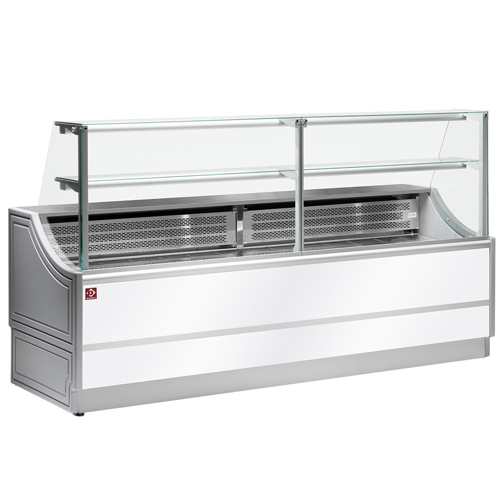 Diamond Refrigerated glass display staight panel 90°, with storeroom - OL104/A2-R/R2