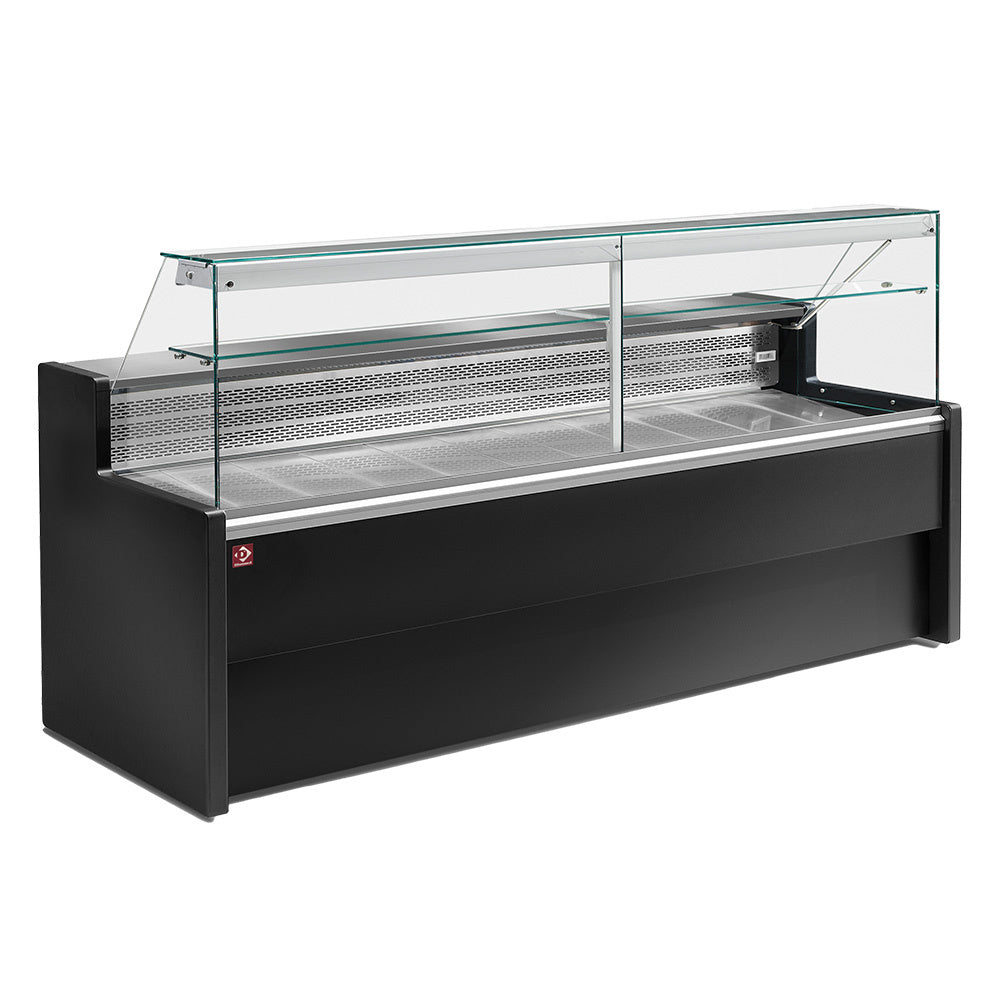 Diamond Refrigerated display counter with straight glass panel 90°, with reserve - BLACK - RO10/B5-R2