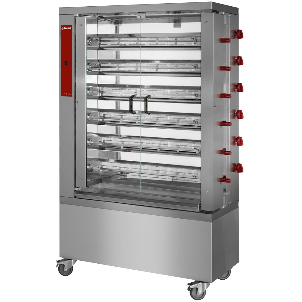 Diamond Chicken-Gasgriller, 6 Spieße, mit Rädern (36 Hühner) - RVG/6-CM