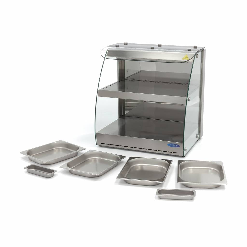 Maxima Heated Food Display - 63cm - 2 Shelves - Open - Fits 4 x 1/2 GN - 09400751