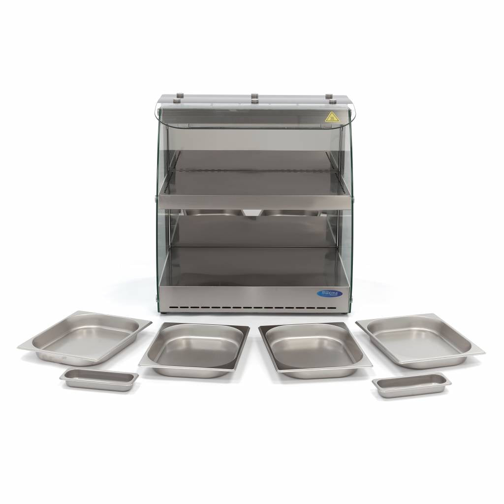 Maxima Heated Food Display - 63cm - 2 Shelves - Open - Fits 4 x 1/2 GN - 09400751