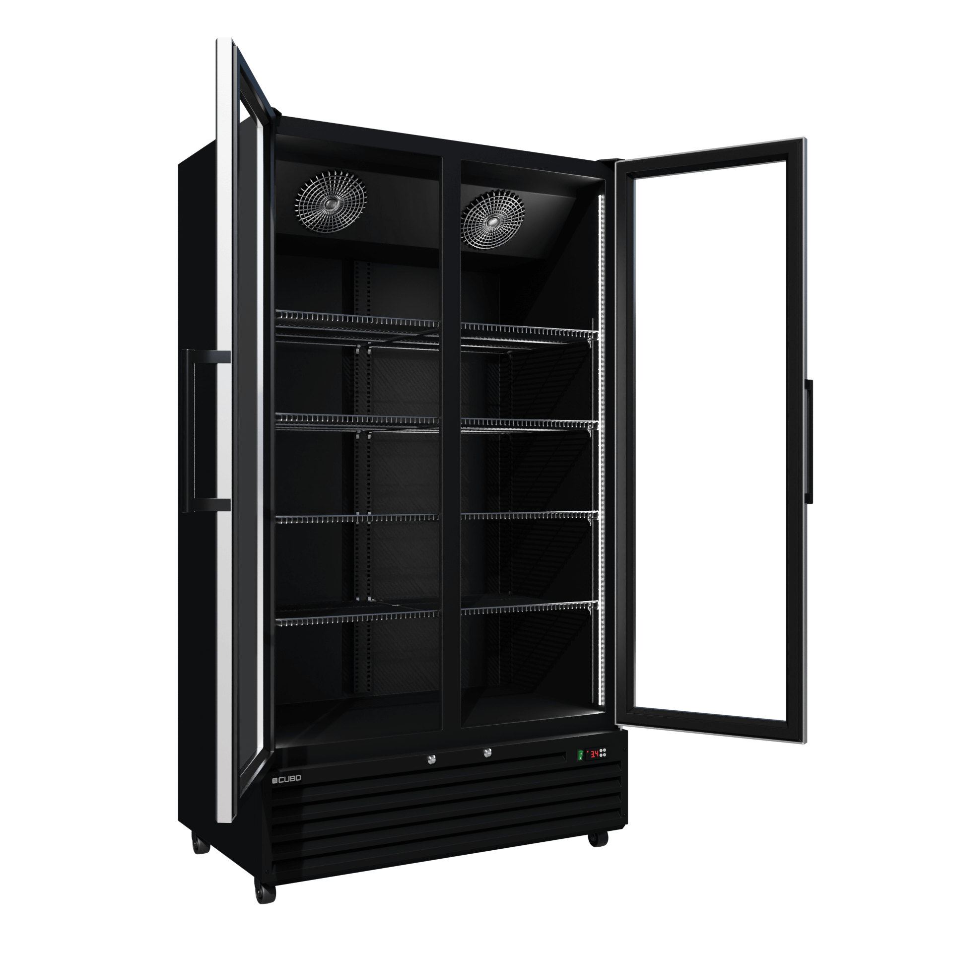 CUBO Koelkast -879 Liter – 2 Glasdeuren – 10 Legplanken – Zwart Interieur – CS-SU1000