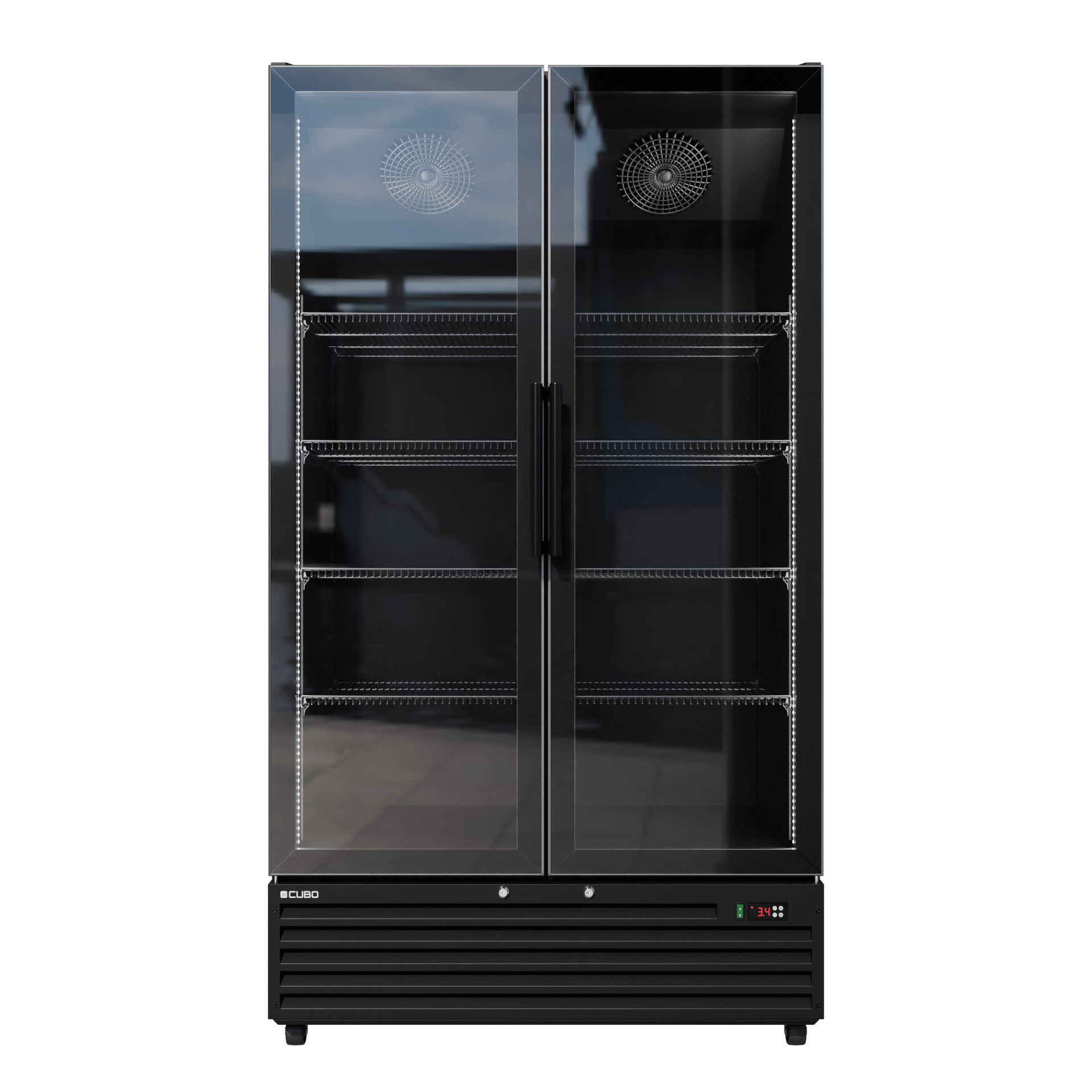 CUBO Koelkast -879 Liter – 2 Glasdeuren – 10 Legplanken – Zwart Interieur – CS-SU1000