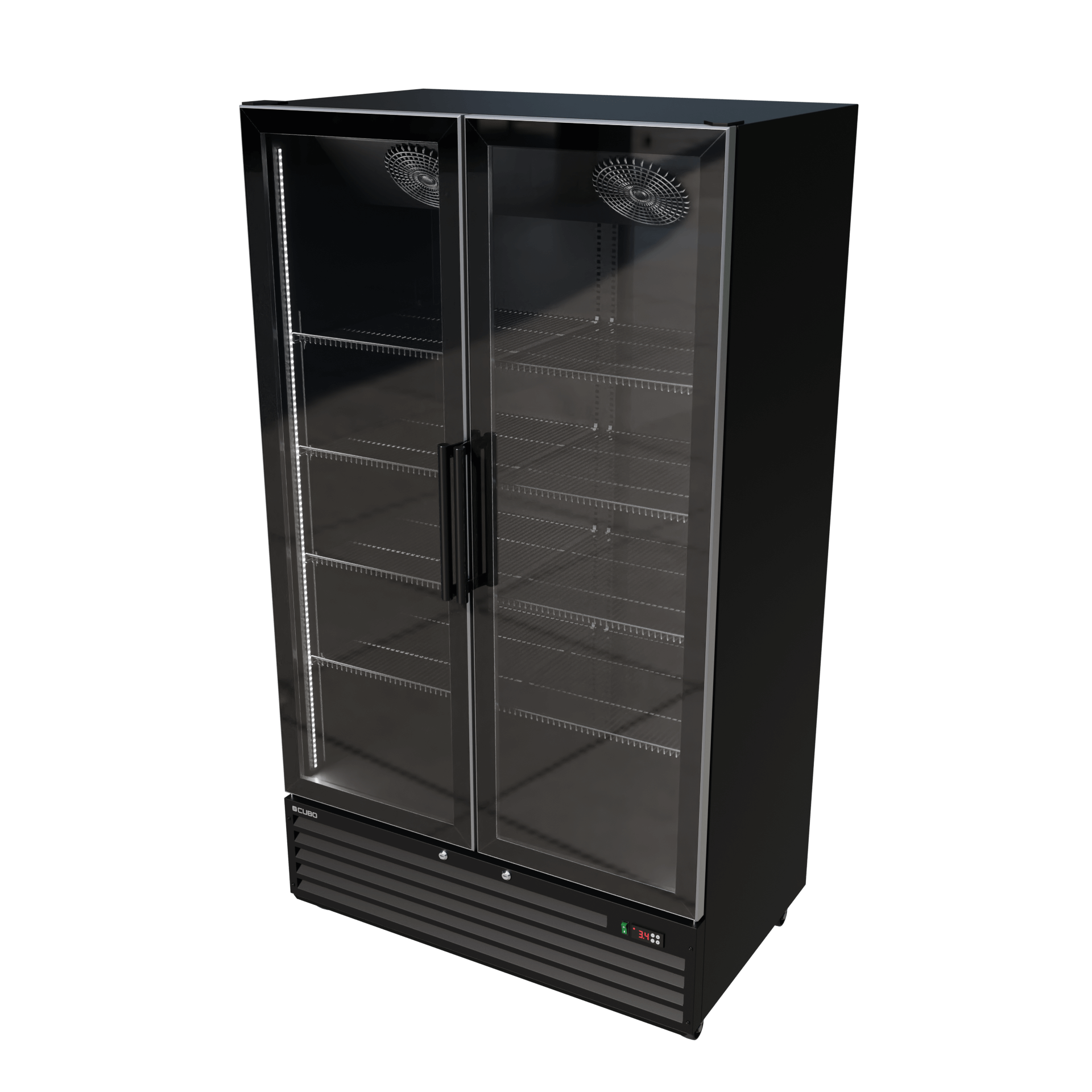 CUBO Koelkast -879 Liter – 2 Glasdeuren – 10 Legplanken – Zwart Interieur – CS-SU1000