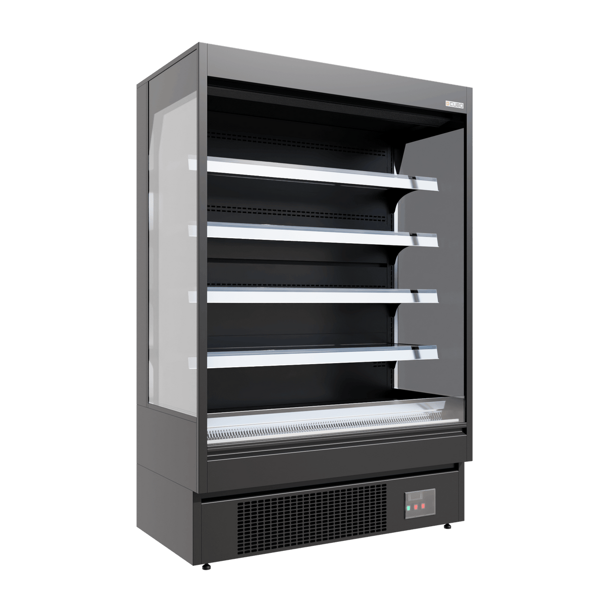CUBO Multideck 448L - Wall Cooler - 4 Stainless Steel Shelves - LED Lighting - Black with open front - CS-MD13