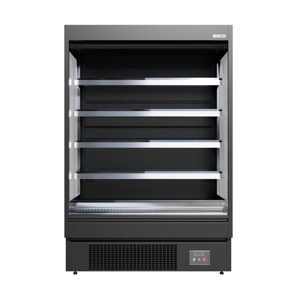 CUBO Multideck 448L - Wall Cooler - 4 Stainless Steel Shelves - LED Lighting - Black with open front - CS-MD13