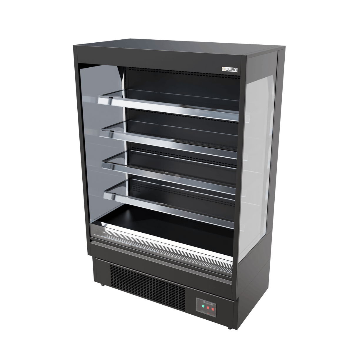 CUBO Multideck 448L - Wall Cooler - 4 Stainless Steel Shelves - LED Lighting - Black with open front - CS-MD13