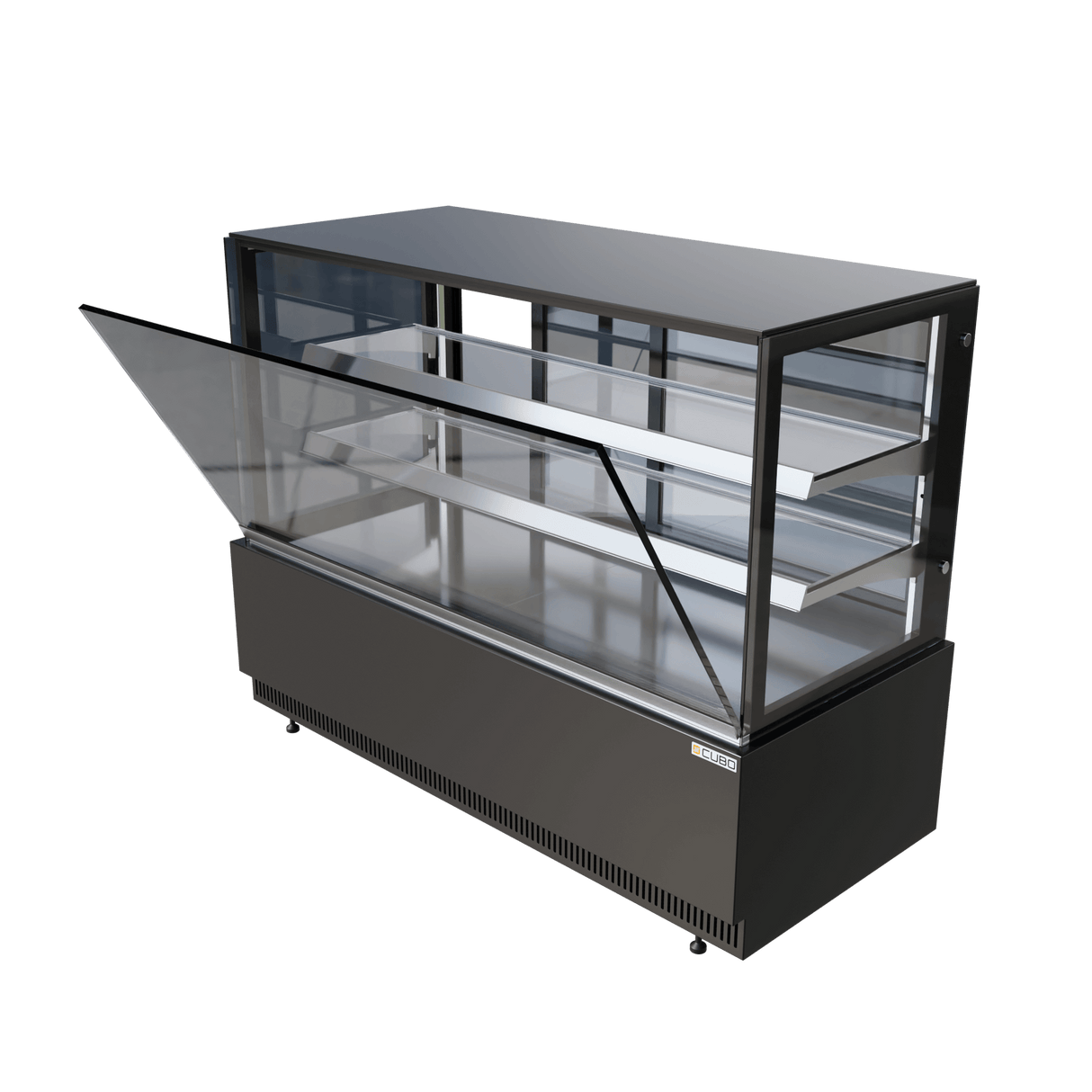 CUBO Cake & Pastry Counter 560L - 1560mm - Refrigerated Display - 2 Stainless Steel Shelves - Black with Glass Door - CS-BDC16