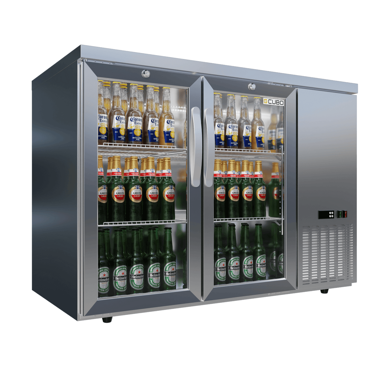 CUBO Barkoelkast met hoge capaciteit 295L - 2 scharnierende glazen deuren roestvrij staal - Lage zijkoeling - 320 flessen - CS-305HR