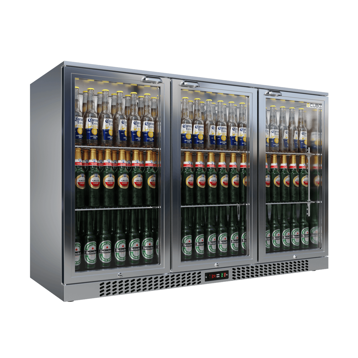 Barkühlschrank 324L - 3 Glasflügeltüren Edelstahl - Abschließbar - 315 Flaschen - Energieeffizient - CS-320H-S-EE