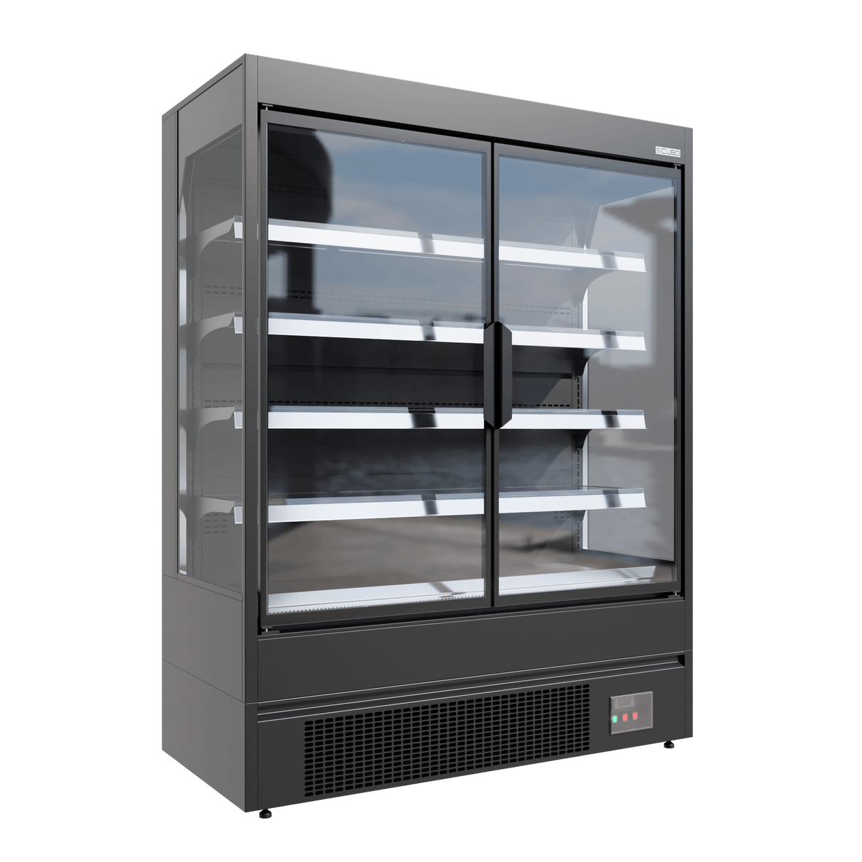 CUBO Multideck 693L - Wall Cooler - 4 Stainless Steel Shelves - LED Lighting - Black with 2 glass doors - CS-MDGD