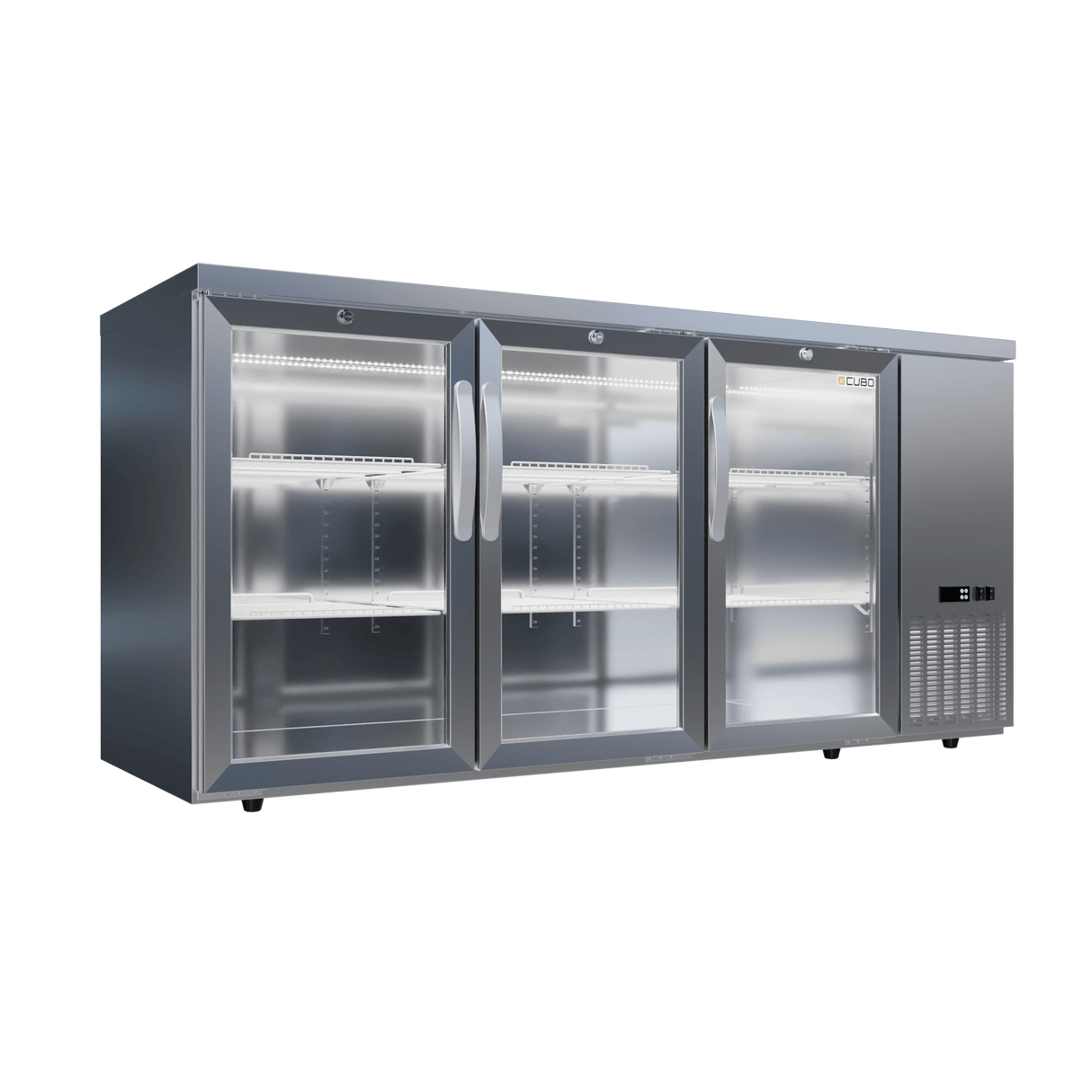 CUBO Barkoelkast met hoge capaciteit 516L - 3 scharnierende glazen deuren roestvrij staal - Lage zijkoeling - 470 flessen - CS-526HR
