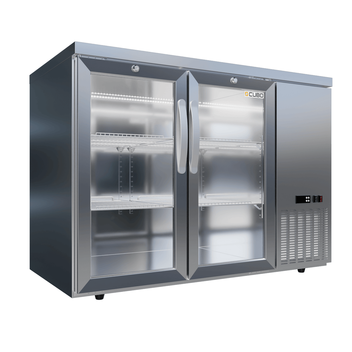 CUBO Barkoelkast met hoge capaciteit 295L - 2 scharnierende glazen deuren roestvrij staal - Lage zijkoeling - 320 flessen - CS-305HR