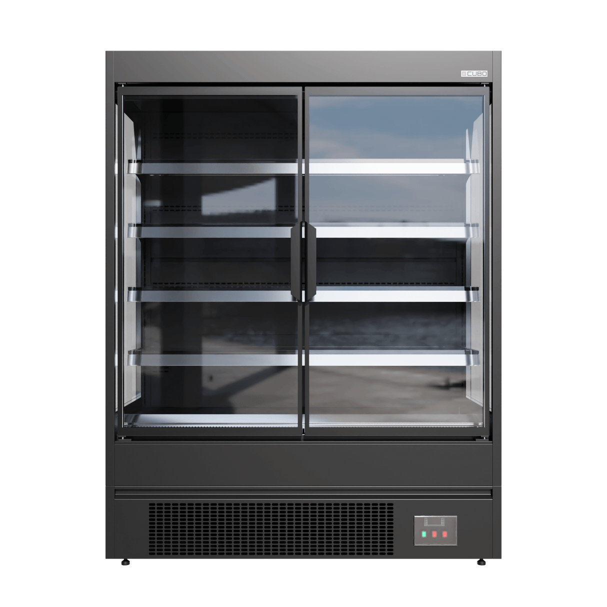 CUBO Multideck 693L - Wall Cooler - 4 Stainless Steel Shelves - LED Lighting - Black with 2 glass doors - CS-MDGD