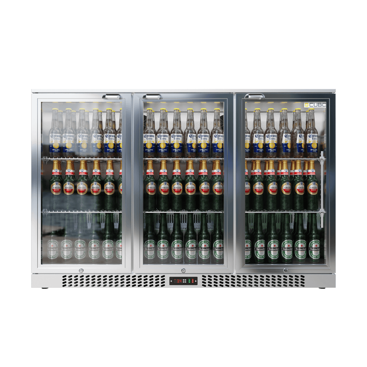Barkühlschrank 324L - 3 Glasflügeltüren Edelstahl - Abschließbar - 315 Flaschen - Energieeffizient - CS-320H-S-EE