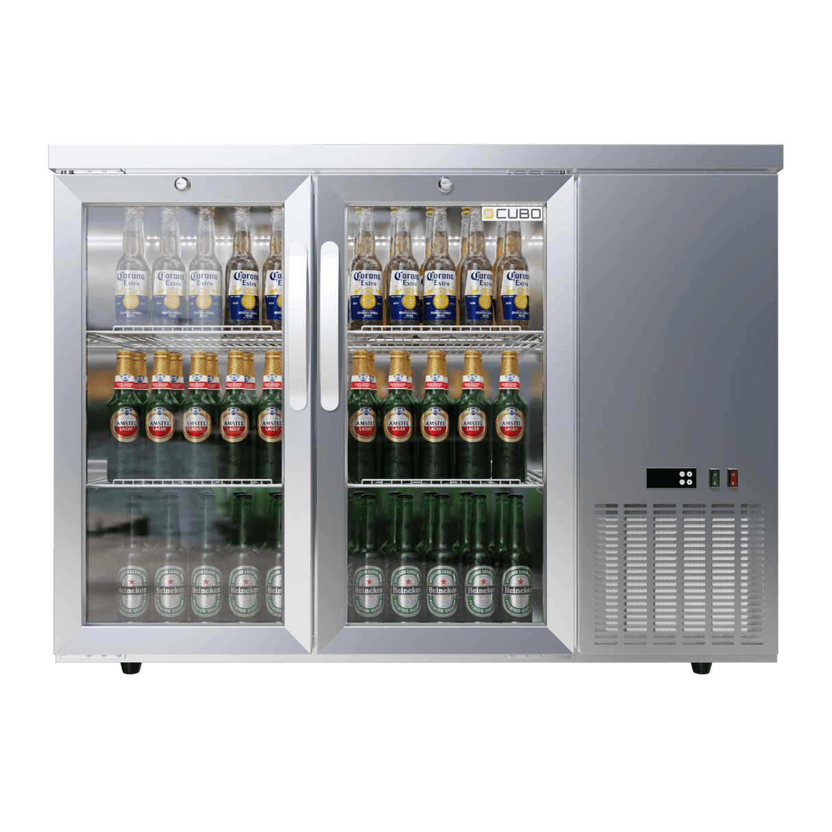 CUBO Barkoelkast met hoge capaciteit 295L - 2 scharnierende glazen deuren roestvrij staal - Lage zijkoeling - 320 flessen - CS-305HR