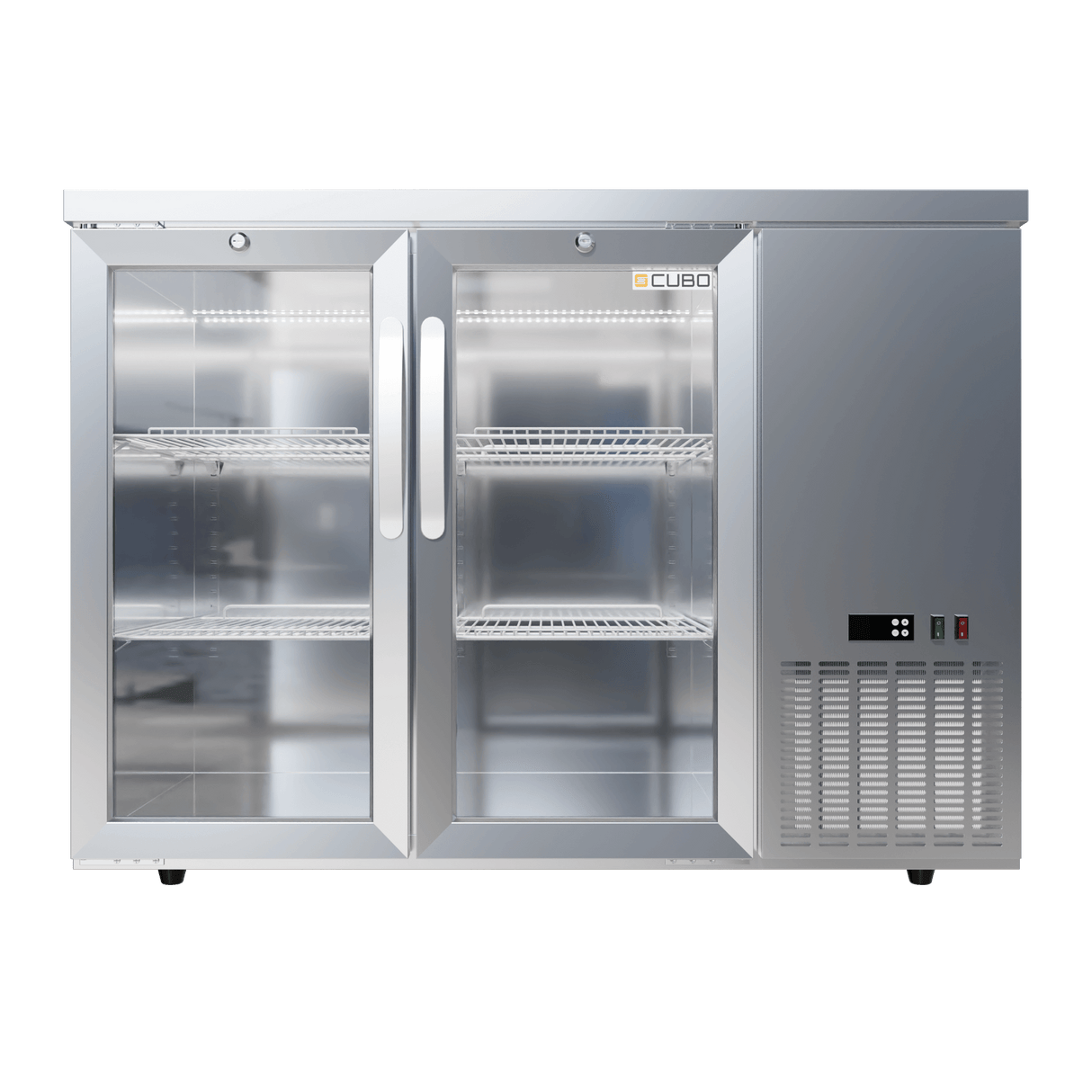 CUBO Barkoelkast met hoge capaciteit 295L - 2 scharnierende glazen deuren roestvrij staal - Lage zijkoeling - 320 flessen - CS-305HR