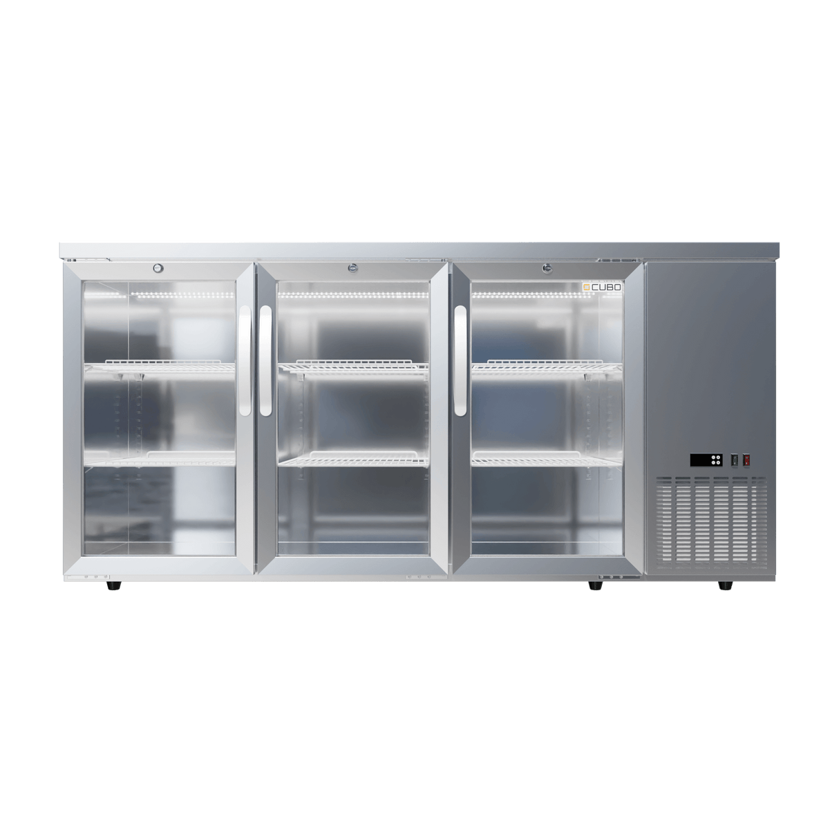 CUBO Barkoelkast met hoge capaciteit 516L - 3 scharnierende glazen deuren roestvrij staal - Lage zijkoeling - 470 flessen - CS-526HR