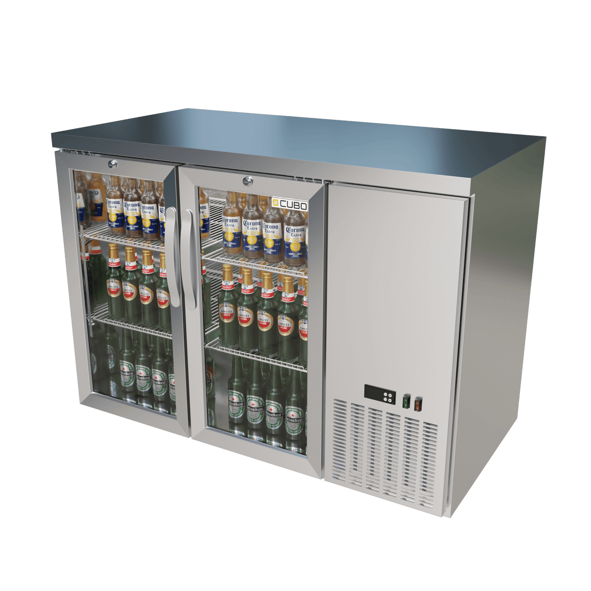 CUBO Barkoelkast met hoge capaciteit 295L - 2 scharnierende glazen deuren roestvrij staal - Lage zijkoeling - 320 flessen - CS-305HR