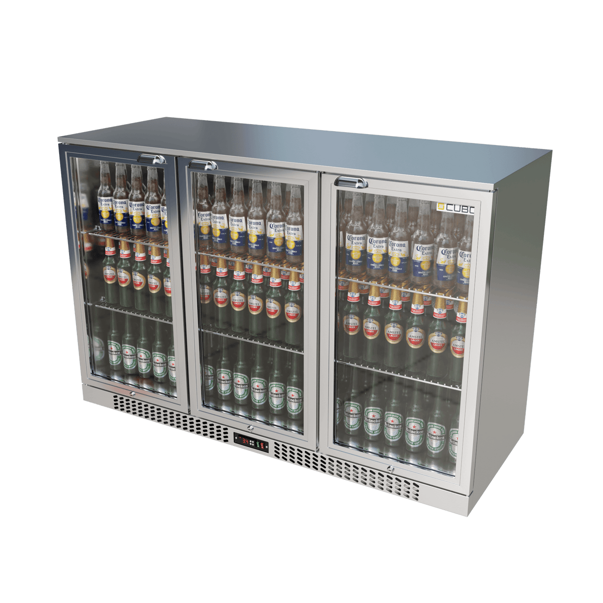 Barkühlschrank 324L - 3 Glasflügeltüren Edelstahl - Abschließbar - 315 Flaschen - Energieeffizient - CS-320H-S-EE