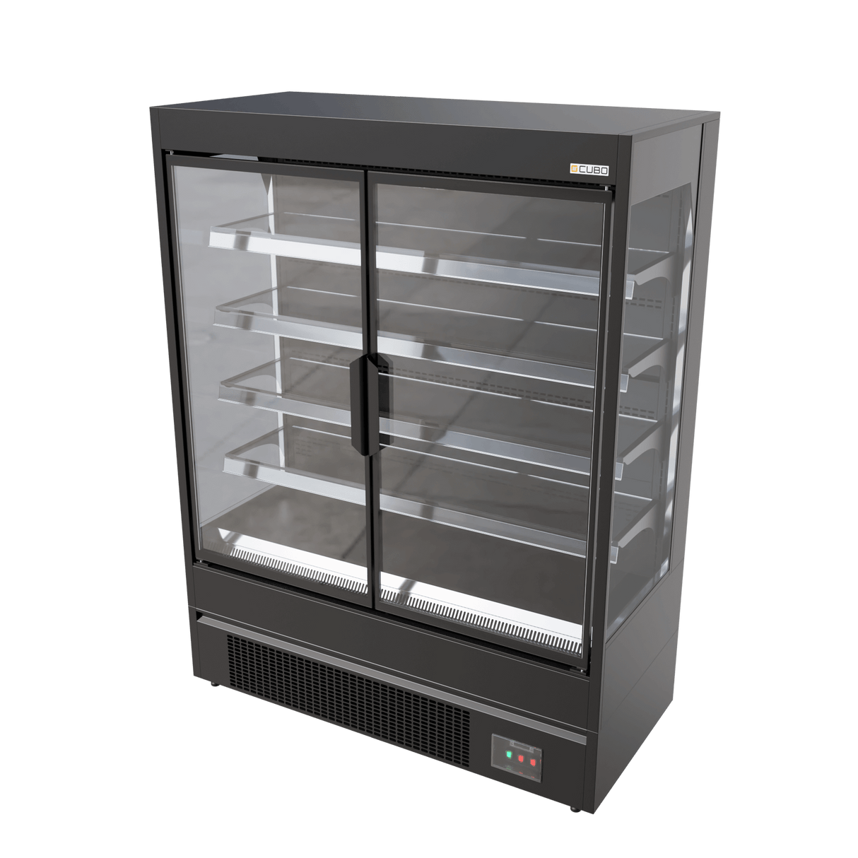 CUBO Multideck 693L - Wall Cooler - 4 Stainless Steel Shelves - LED Lighting - Black with 2 glass doors - CS-MDGD