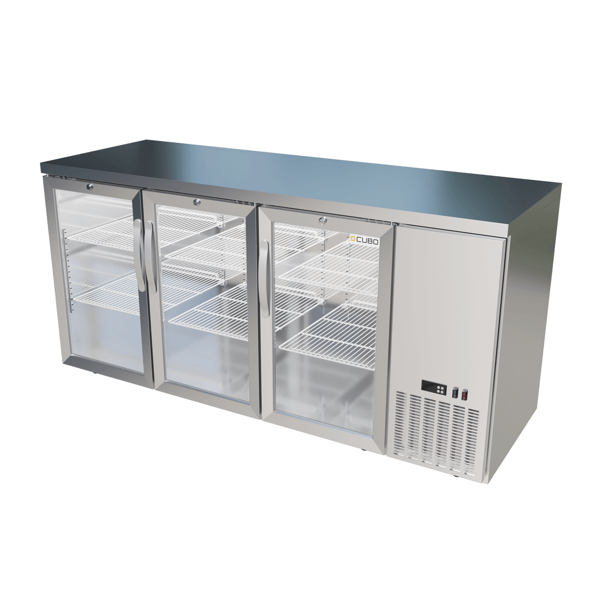 CUBO Barkoelkast met hoge capaciteit 516L - 3 scharnierende glazen deuren roestvrij staal - Lage zijkoeling - 470 flessen - CS-526HR