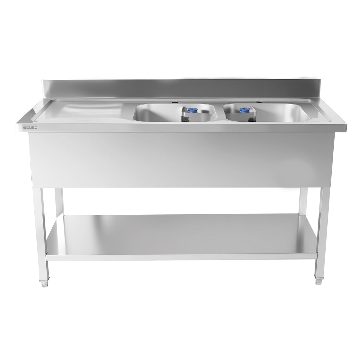 CUBO roestvrijstalen dubbele spoelbak met afdruipplaat rechts 1400 mm CS-SSWB-1400