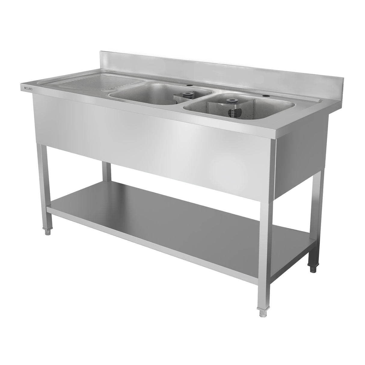 CUBO roestvrijstalen dubbele spoelbak met afdruipplaat rechts 1400 mm CS-SSWB-1400