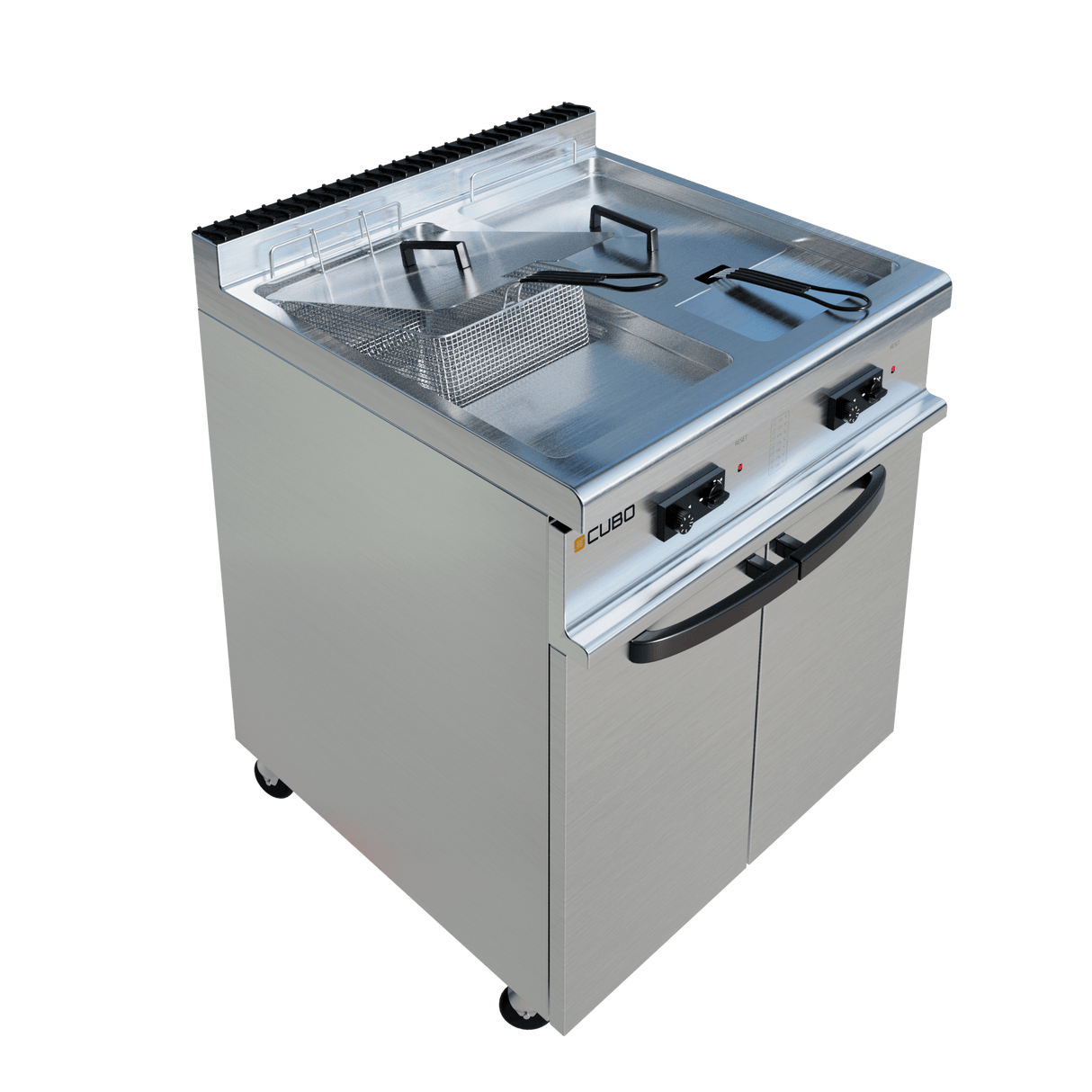 CUBO Friteuse Gas 2 x 20L - Staand model - dubbele mand dubbele tank - 6-pits - LPG conversieset - CS-TG70-QC-2