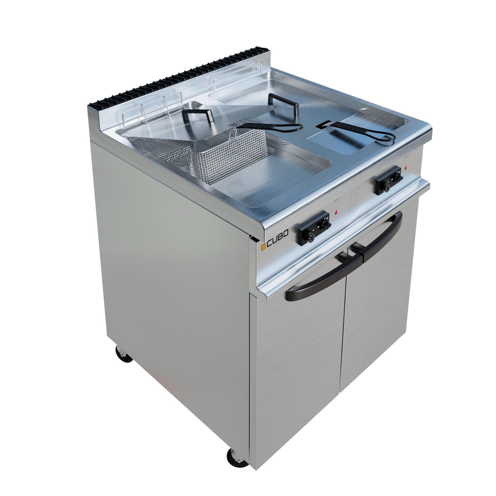 CUBO Friteuse Gas 2 x 20L - Staand model - dubbele mand dubbele tank - 6-pits - LPG conversieset - CS-TG70-QC-2