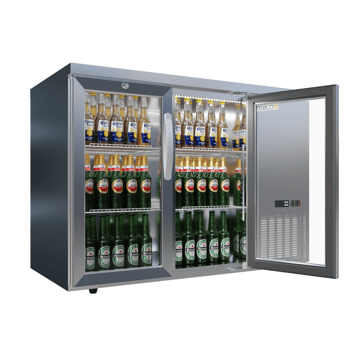 CUBO Barkoelkast met hoge capaciteit 295L - 2 scharnierende glazen deuren roestvrij staal - Lage zijkoeling - 320 flessen - CS-305HR