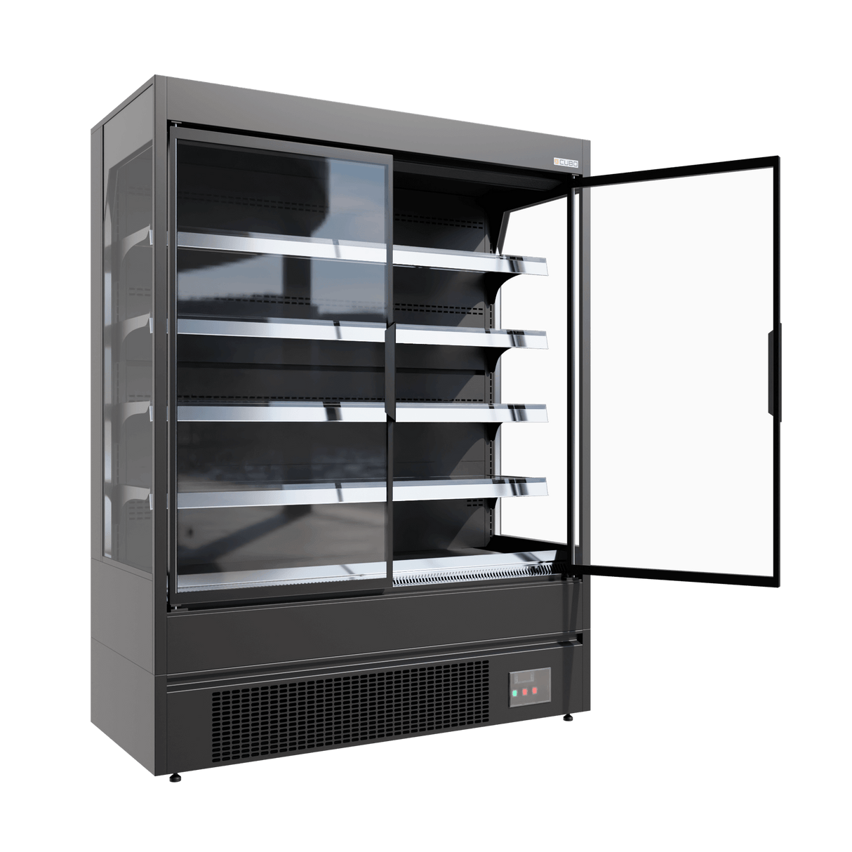 CUBO Multideck 693L - Wall Cooler - 4 Stainless Steel Shelves - LED Lighting - Black with 2 glass doors - CS-MDGD