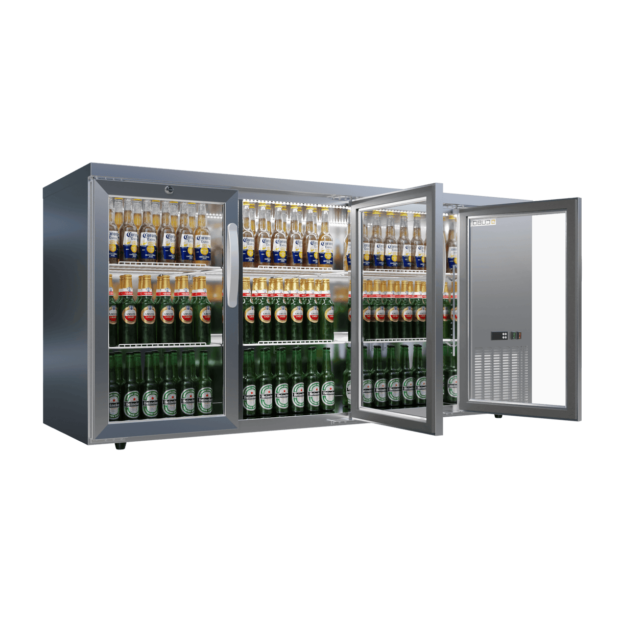 CUBO Barkoelkast met hoge capaciteit 516L - 3 scharnierende glazen deuren roestvrij staal - Lage zijkoeling - 470 flessen - CS-526HR