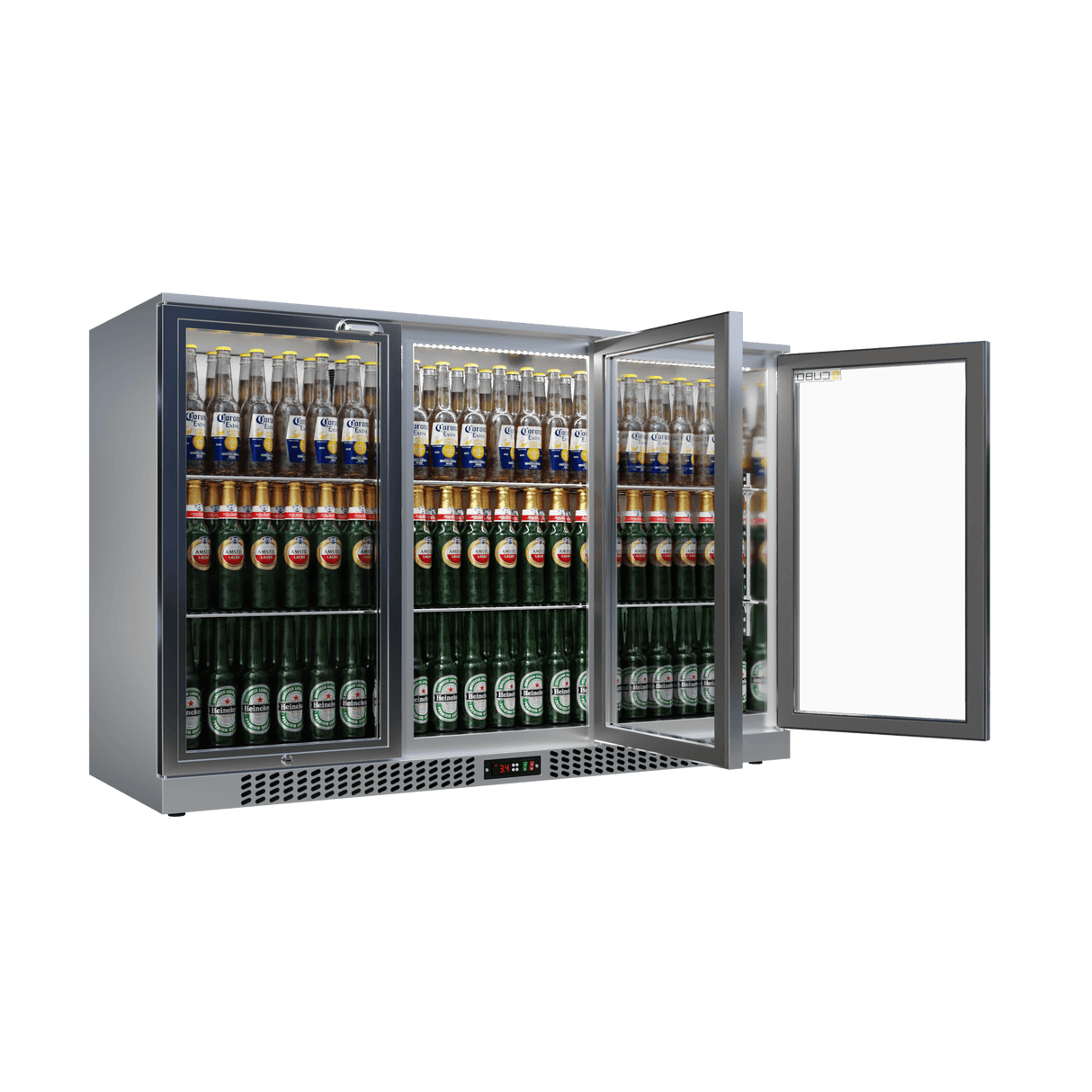 Barkühlschrank 324L - 3 Glasflügeltüren Edelstahl - Abschließbar - 315 Flaschen - Energieeffizient - CS-320H-S-EE